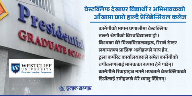 वेस्टक्लिफ देखाएर विद्यार्थी र अभिभावकको आँखामा छारो हाल्दै प्रेसिडेन्सियल कलेज